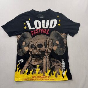 Decibel T-Shirt Loud Festival Skull Flame Graphic Black Mens Size Medium